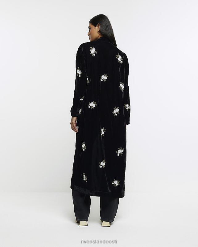 kehakate must naised River Island sametiga kaunistatud kimono 44TLL3888