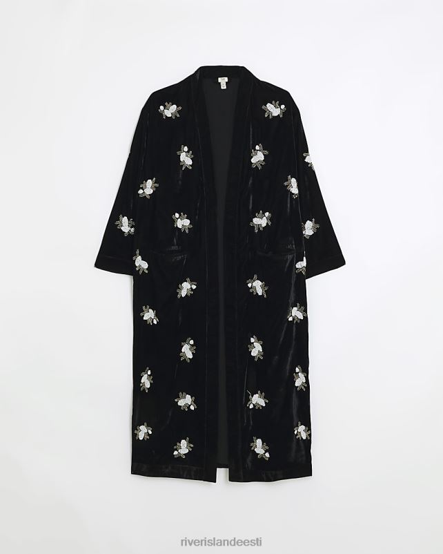 kehakate must naised River Island sametiga kaunistatud kimono 44TLL3888
