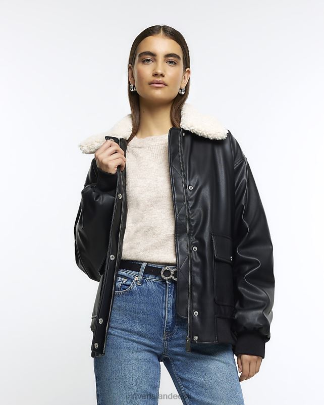 kehakate must naised River Island shearling bomber jope 44TLL3830