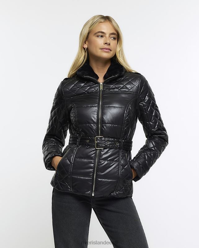 kehakate must naised River Island vööga polsterdatud jope 44TLL4298