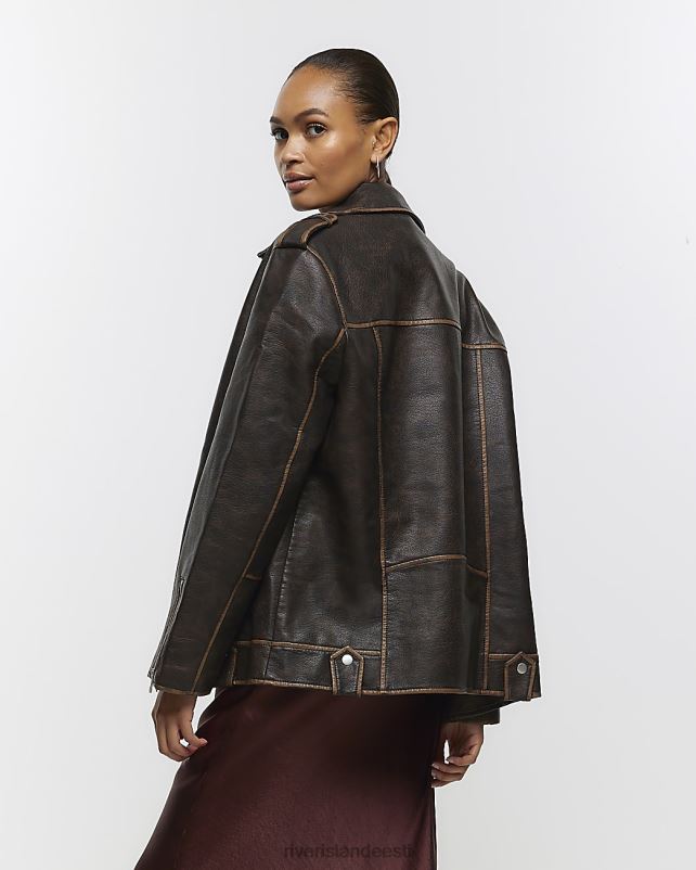 kehakate pruun naised River Island kunstnahast ülisuur biker jope 44TLL63