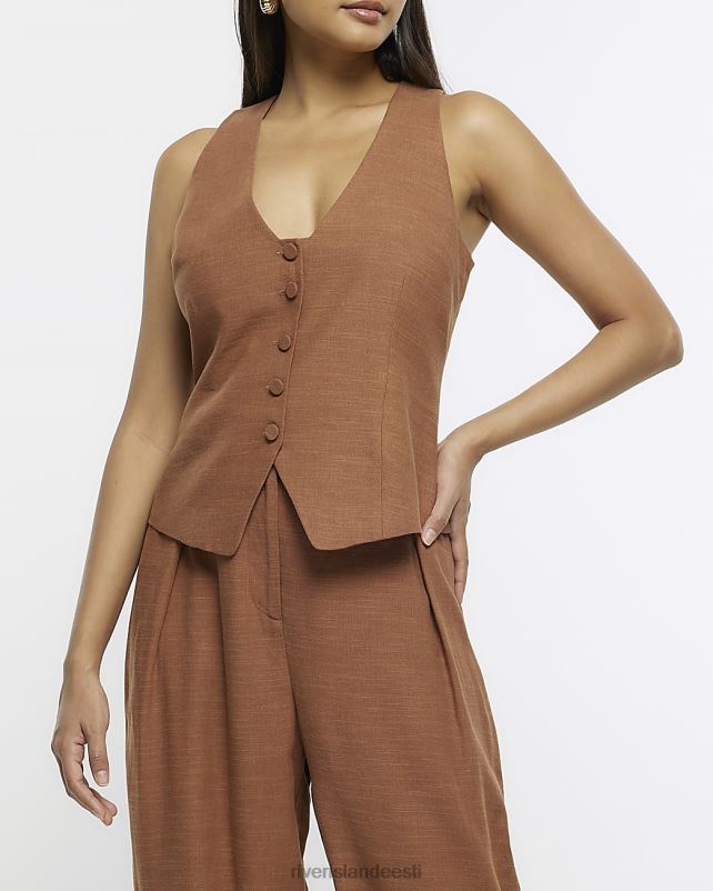 kehakate pruun naised River Island nööbitav linaseguga vest 44TLL4550