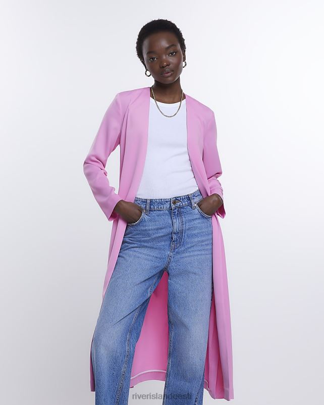 kehakate roosa naised River Island satiinist lipsuga talje tolmumantel 44TLL1432