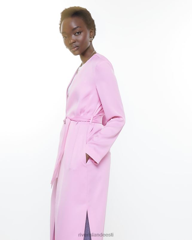 kehakate roosa naised River Island satiinist lipsuga talje tolmumantel 44TLL1432