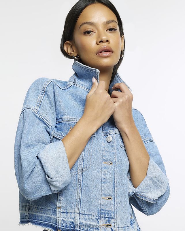 kehakate sinine naised River Island crop teksajakk 44TLL1541