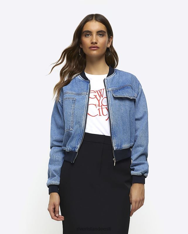 kehakate sinine naised River Island denim crop bomber jope 44TLL3781