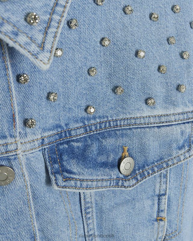 kehakate sinine naised River Island kaunistatud crop teksajakk 44TLL4041