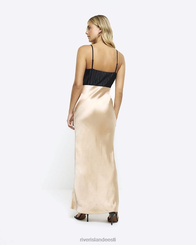 kehakate beež naised River Island satiinist värvi plokk-maksikleit 44TLL4248