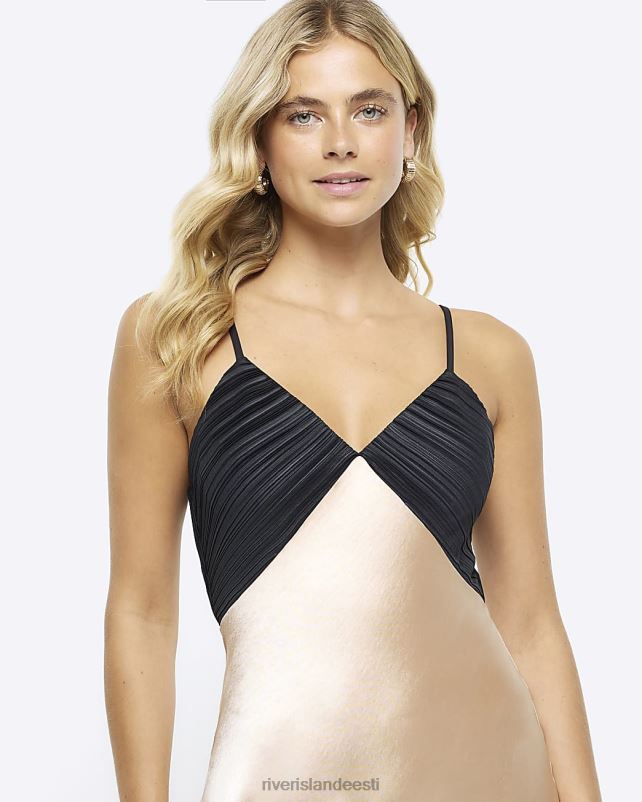 kehakate beež naised River Island satiinist värvi plokk-maksikleit 44TLL4248