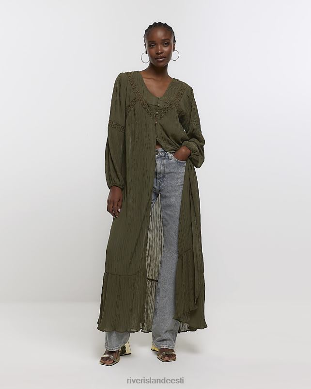 kehakate khaki naised River Island broderie detail smock maksikleit 44TLL4506