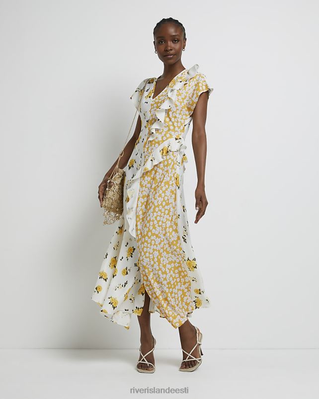 kehakate kollane naised River Island lilleline satsiga maksikleit 44TLL5045