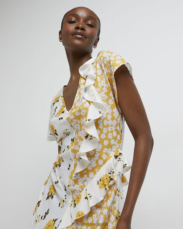 kehakate kollane naised River Island lilleline satsiga maksikleit 44TLL5045