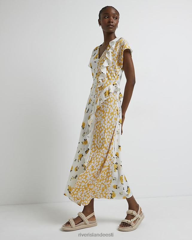 kehakate kollane naised River Island lilleline satsiga maksikleit 44TLL5045