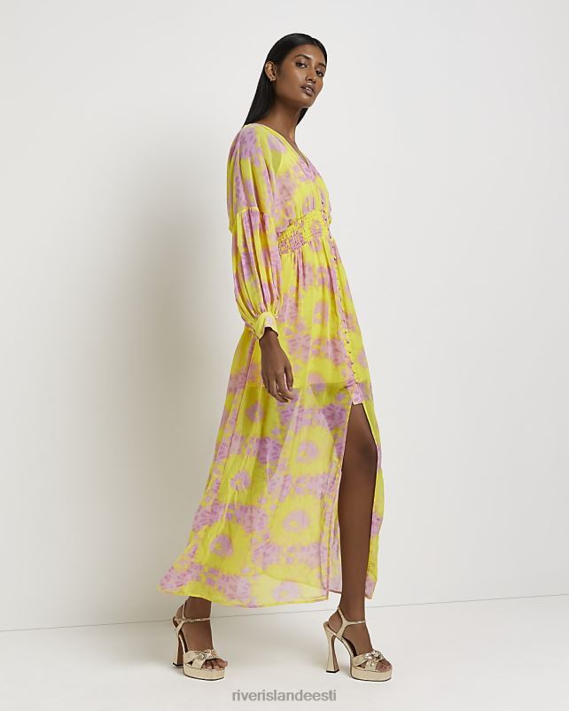 kehakate kollane naised River Island trükitud maksisärkkleit 44TLL2196