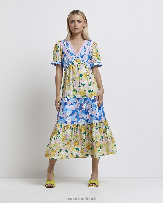 kehakate kollane naised River Island väike segatud lilleline astmeline maksikleit 44TLL5330