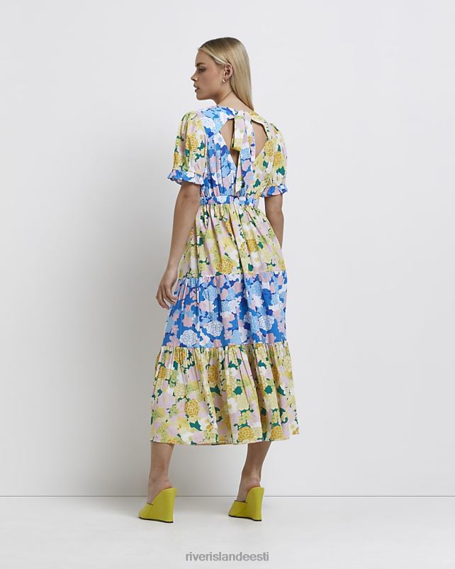 kehakate kollane naised River Island väike segatud lilleline astmeline maksikleit 44TLL5330