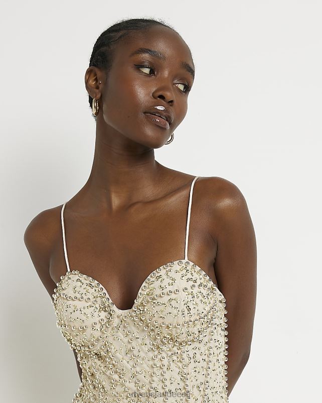 kehakate kullast naised River Island kaunistatud bodycon maxi kleit 44TLL4975