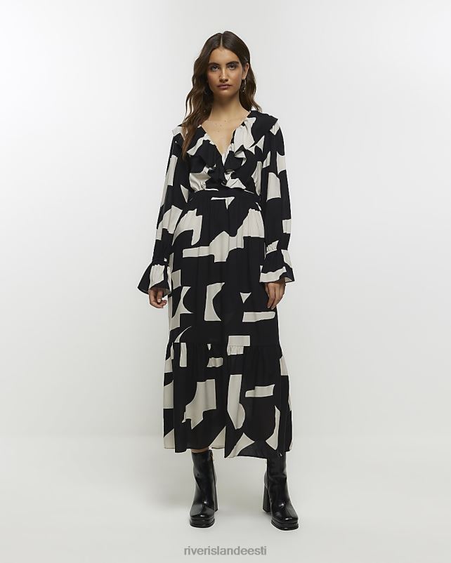 kehakate must naised River Island geomeetriline volangiga maksikleit 44TLL4220