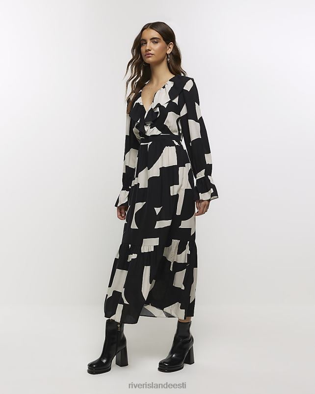 kehakate must naised River Island geomeetriline volangiga maksikleit 44TLL4220