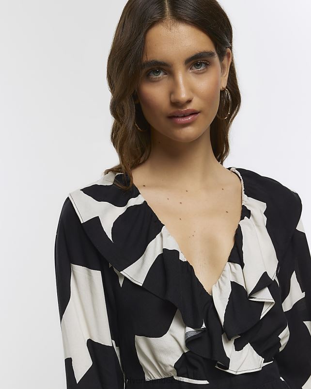 kehakate must naised River Island geomeetriline volangiga maksikleit 44TLL4220