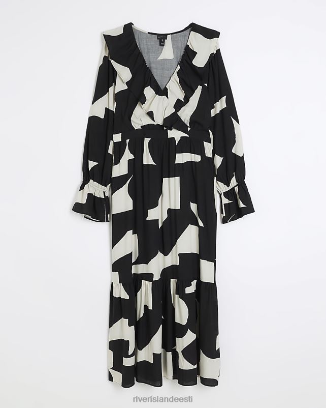 kehakate must naised River Island geomeetriline volangiga maksikleit 44TLL4220