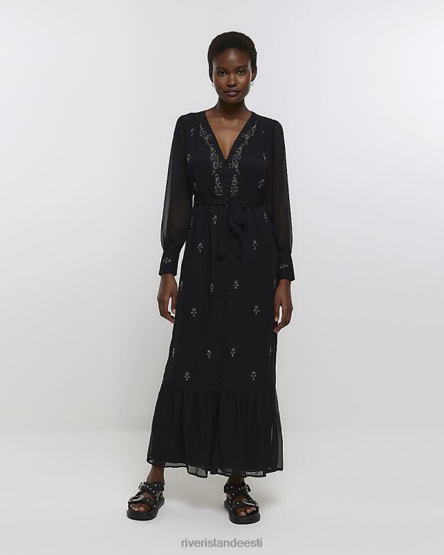 kehakate must naised River Island kaunistatud maxi kleit 44TLL4432