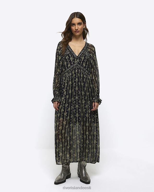 kehakate must naised River Island kaunistatud smock maxi kleit 44TLL4309