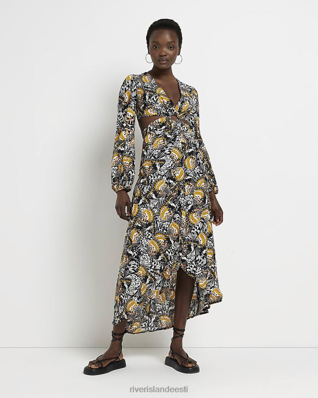 kehakate must naised River Island lilleline väljalõigatud maksikleit 44TLL398