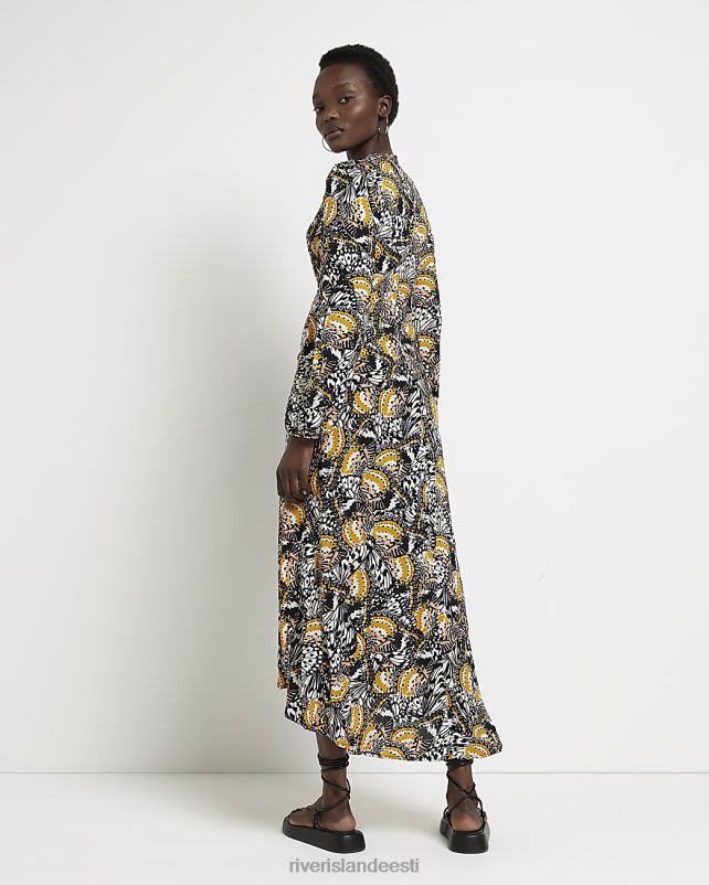 kehakate must naised River Island lilleline väljalõigatud maksikleit 44TLL398