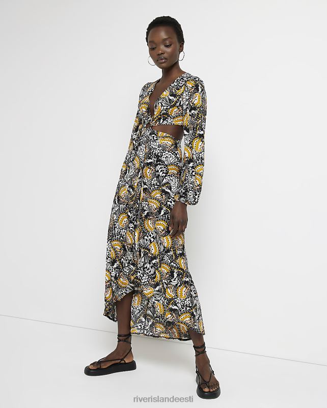 kehakate must naised River Island lilleline väljalõigatud maksikleit 44TLL398