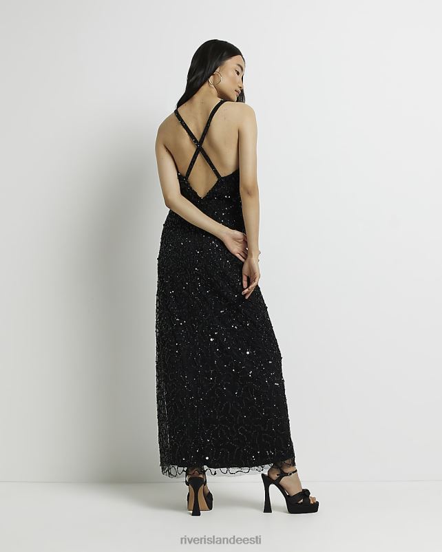 kehakate must naised River Island litritega päitsetega kaelusega maksikleit 44TLL2057