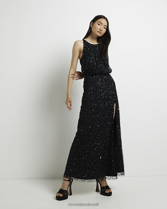 kehakate must naised River Island litritega päitsetega kaelusega maksikleit 44TLL2057