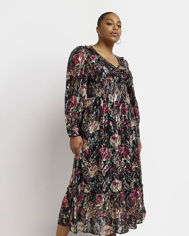 kehakate must naised River Island pluss lilleline volditud maksikleit 44TLL5180