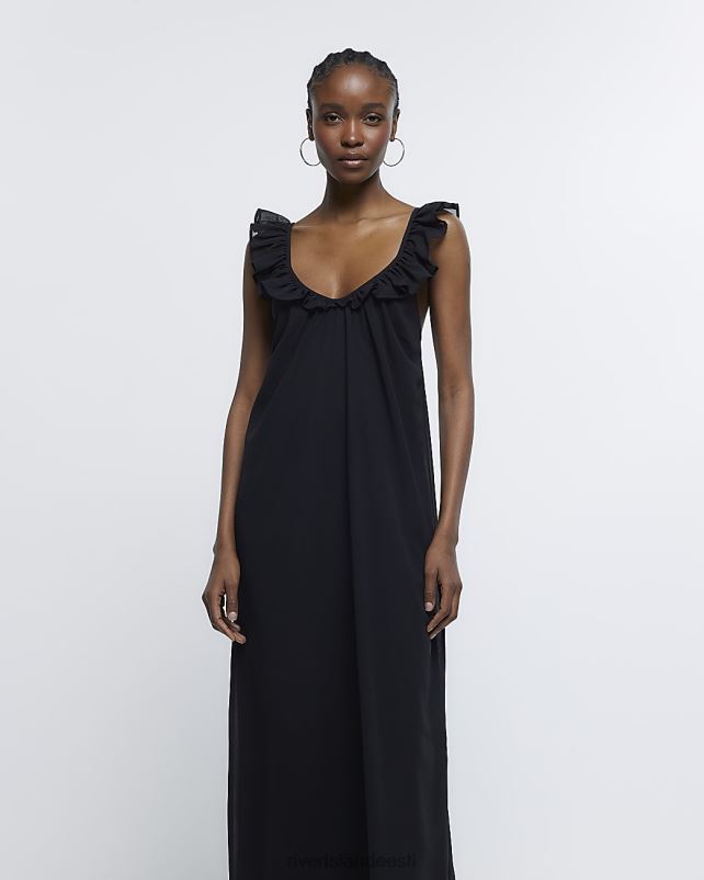 kehakate must naised River Island sasiga detailidega varrukateta maksikleit 44TLL4727