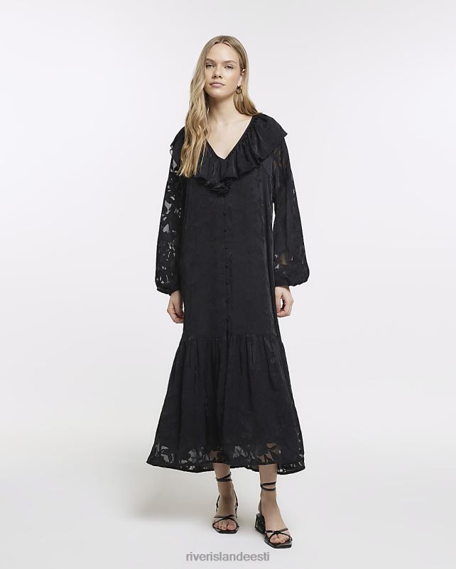 kehakate must naised River Island volangidega maxi smock kleit 44TLL1740