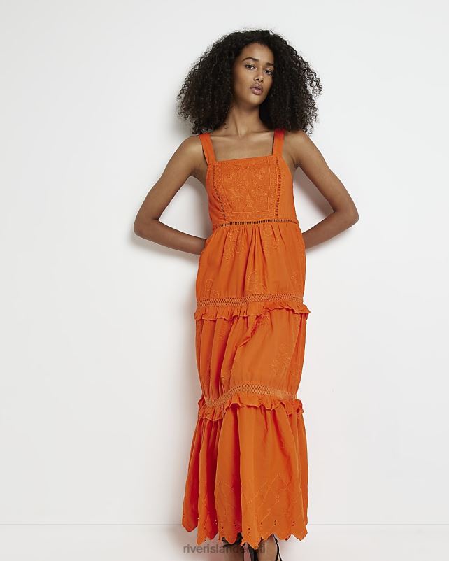 kehakate oranž naised River Island broderie maxi kleit 44TLL4967