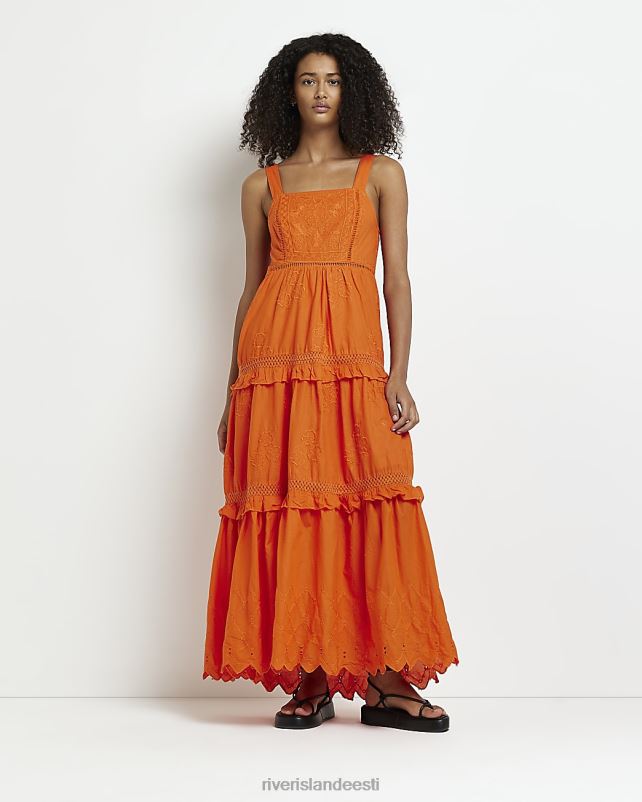 kehakate oranž naised River Island broderie maxi kleit 44TLL4967