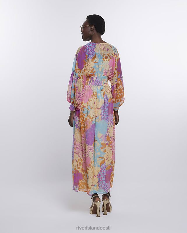 kehakate oranž naised River Island prindiga pikkade varrukatega maksikleit 44TLL2198