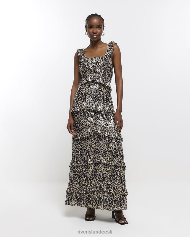 kehakate pruun naised River Island leopardimustriline volangidega maksikleit 44TLL4761