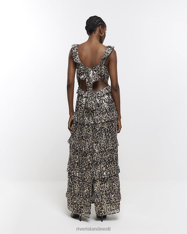 kehakate pruun naised River Island leopardimustriline volangidega maksikleit 44TLL4761