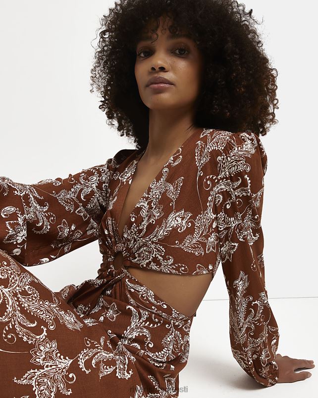 kehakate pruun naised River Island lilleline väljalõigatud kiik-maksikleit 44TLL397