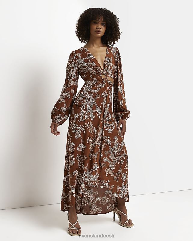 kehakate pruun naised River Island lilleline väljalõigatud kiik-maksikleit 44TLL397