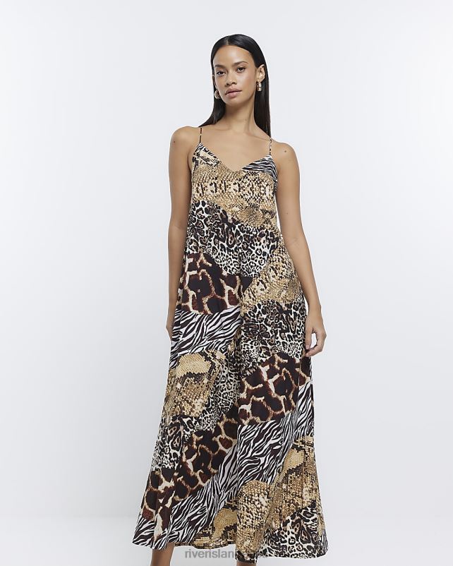 kehakate pruun naised River Island loomamustriga maksikleit 44TLL1628