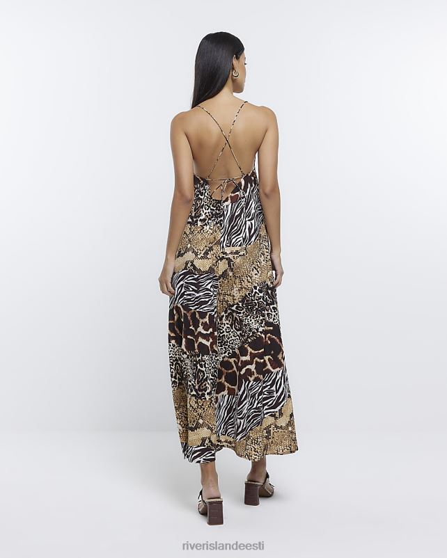 kehakate pruun naised River Island loomamustriga maksikleit 44TLL1628