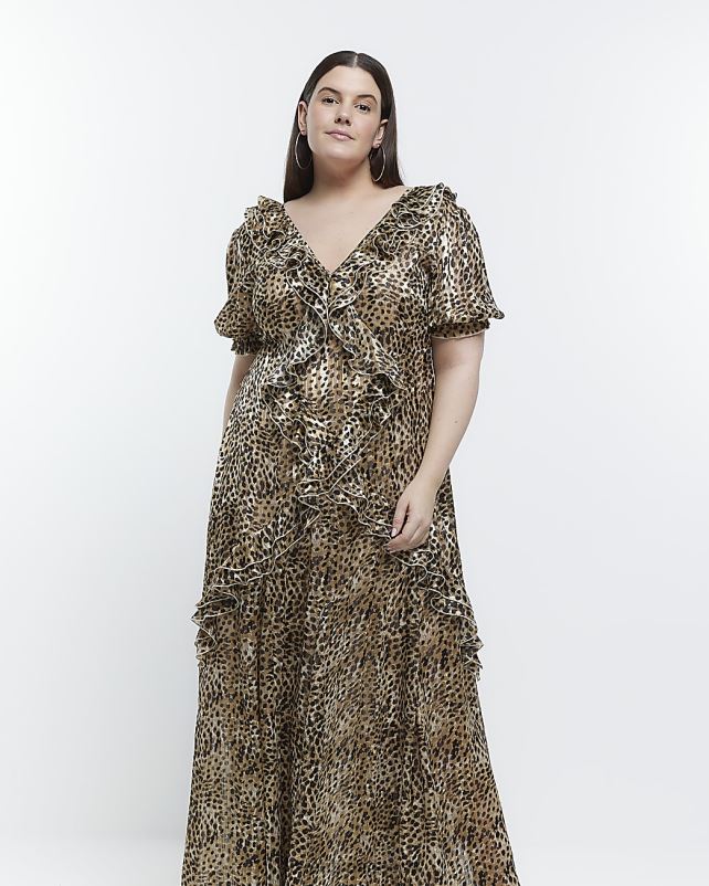 kehakate pruun naised River Island pluss volangidega maksikleit 44TLL5162