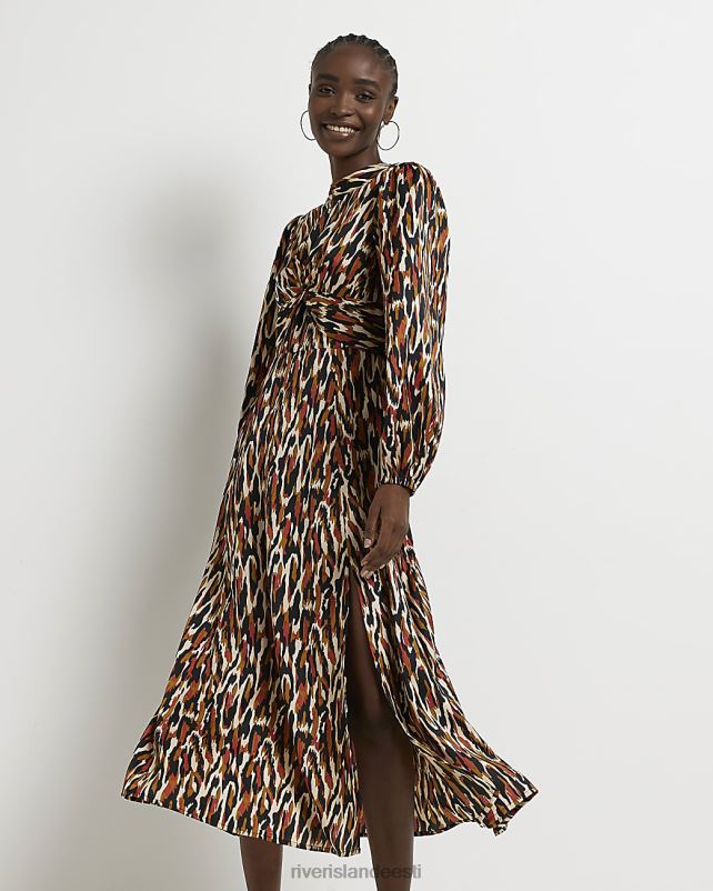 kehakate pruun naised River Island satiinist loomamustriga maksikleit 44TLL3834