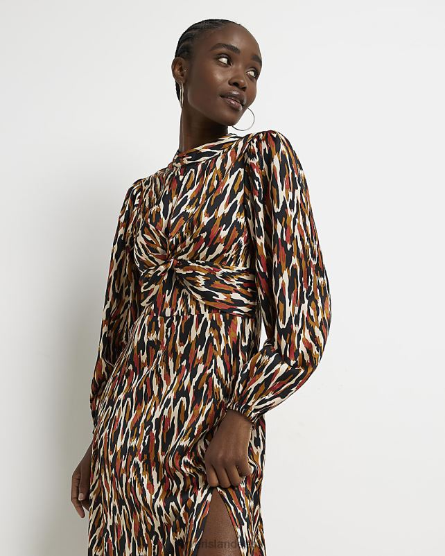 kehakate pruun naised River Island satiinist loomamustriga maksikleit 44TLL3834