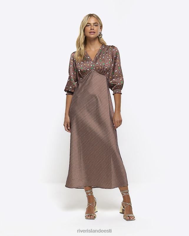 kehakate pruun naised River Island satiinist spot swing maksikleit 44TLL4577