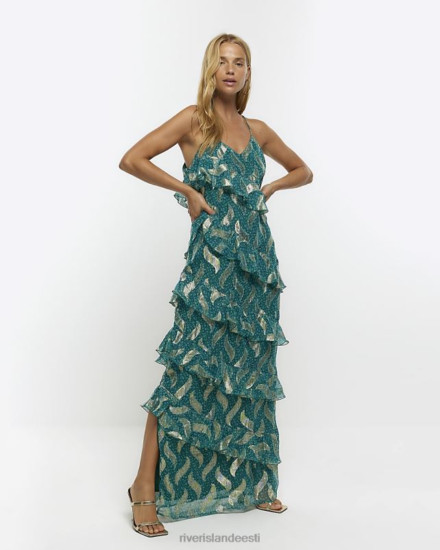 kehakate roheline naised River Island loomamustriga volangist maksikleit 44TLL4273