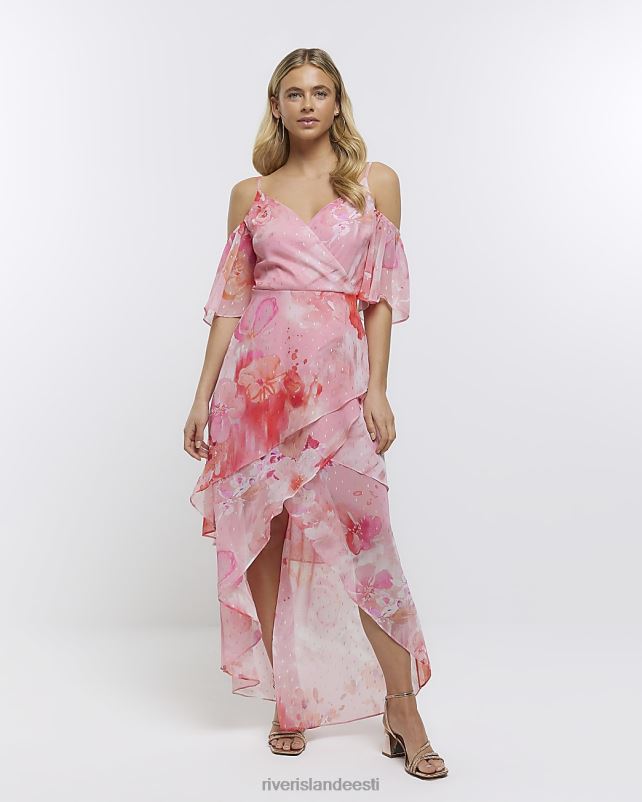 kehakate roosa naised River Island šifoonist lilleline smock maksikleit 44TLL4749